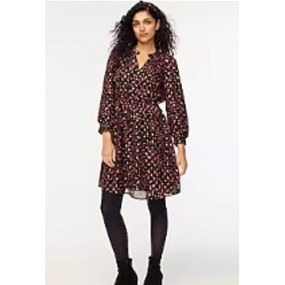 NWT J. Crew Ruffleneck‎ Mini Dress, Lined, with long sleeves, v-neck sz 10